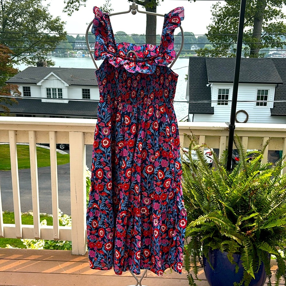 Vineyard Vines Tisbury Floral Smocked Midi Summer Dress 100% Cotton Medium